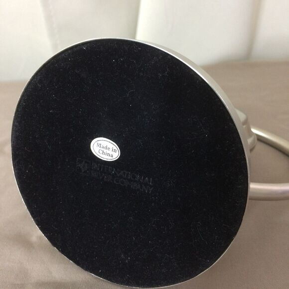 International Silver Desk Clock Rotates Quartz Battery Operated 6" Tall Working - Picture 4 of 4